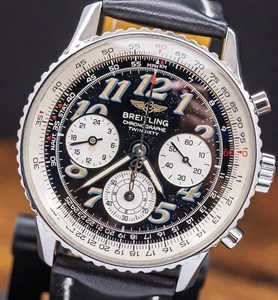 Breitling Navitimer Twin Sixty 2 SERVICED Black Dial Leather Boxes Auto A39022.1 - Picture 1 of 15
