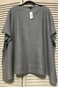 Maglione Poncho Nuovo con etichette Ann Taylor Donna Stretch Acrilico Poli Paillettes Grigio XS/S - Foto 1 di 11