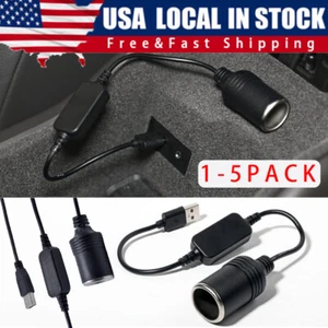 USB To 12V Car Cigarette Lighter Female Socket Converter Adapter Cable Connector - Picture 1 of 11