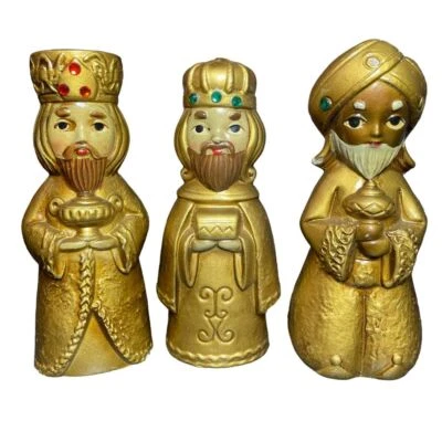 Belén de colección STAR 3 Reyes Magos Pintado a Mano Figuras Doradas Hecho en Japón 5 pulgadas Foto 1 de 4