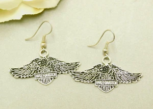 925 STERLING SILVER HARLEY DAVIDSON MOTOR CYCLES WINGED EAGLE EARRINGS - Picture 1 of 5