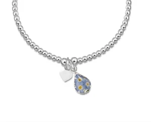 *NIB* Elasticized Bracelet Sterling Silver Beads with Forget-Me-Not Charm - Picture 1 of 5
