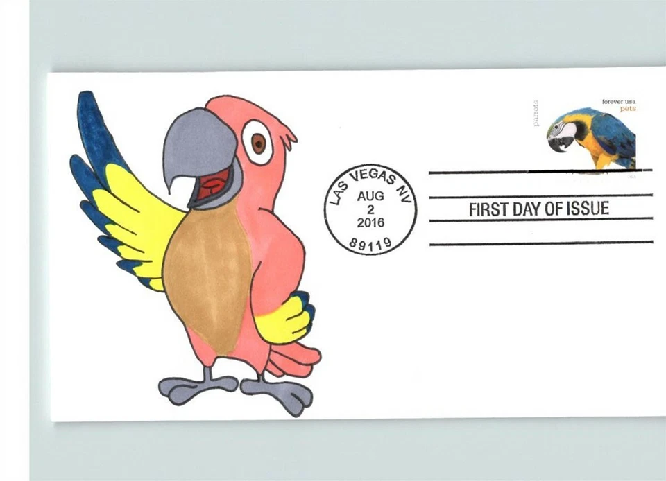 PETS; Hand Painted Colorful PARROT, 2016, # 1 of 1 made, First Day of Issue - Image 1 of 1