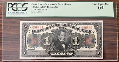 Costa Rica 1 Colon 1917 Remainder Uncirculated PCGS 64 Very Choice New #75589 - Image 1 of 2