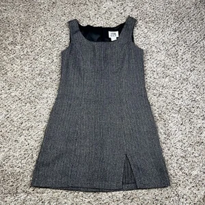 Vintage 90s Stylish Black Gray A-Line Womens Dress Small Front Slit Made USA - Picture 1 of 13