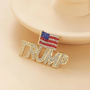 President TRUMP US Flag Enamel Pin Crystal Rhinestones Brooch Lapel Hat Bookbag - Picture 1 of 4