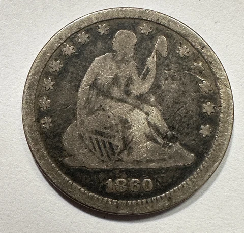 1860-P 25c Seated Liberty Silver Quarter #3916 Cover