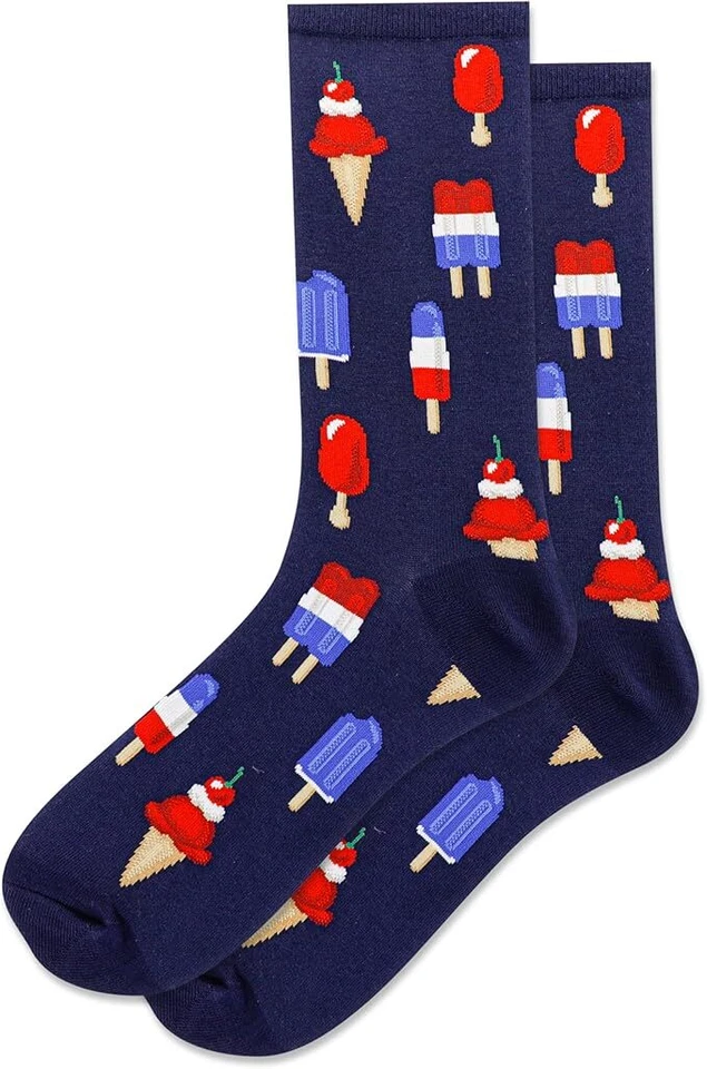 Hot Sox Mujer Patriotic Ice Cream Calcetines Crew 1 Par, Azul Marino, Para Mujer 9-11 Zapato Foto 1 de 1