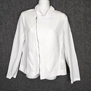 Lola & Sophie Jacket Womens Small White Asymmetrical Zip Moto Cotton Light USA - Picture 1 of 11