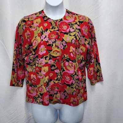 Isaac Mizrahi Silk Blend Cardigan Sweater Womens XXL Red Floral 2XL Target JJ12 - Image 1 of 4