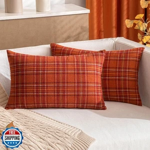 MIULEE Fall Set of 2 Scottish Tartan Plaid Lumbar Throw Pillow Covers Farmhou - Picture 1 of 5
