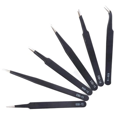 ESD 10-15 Maintenance Repair Stainless Steel Anti-static Tweezers Set Tools Kit - Image 1 of 4