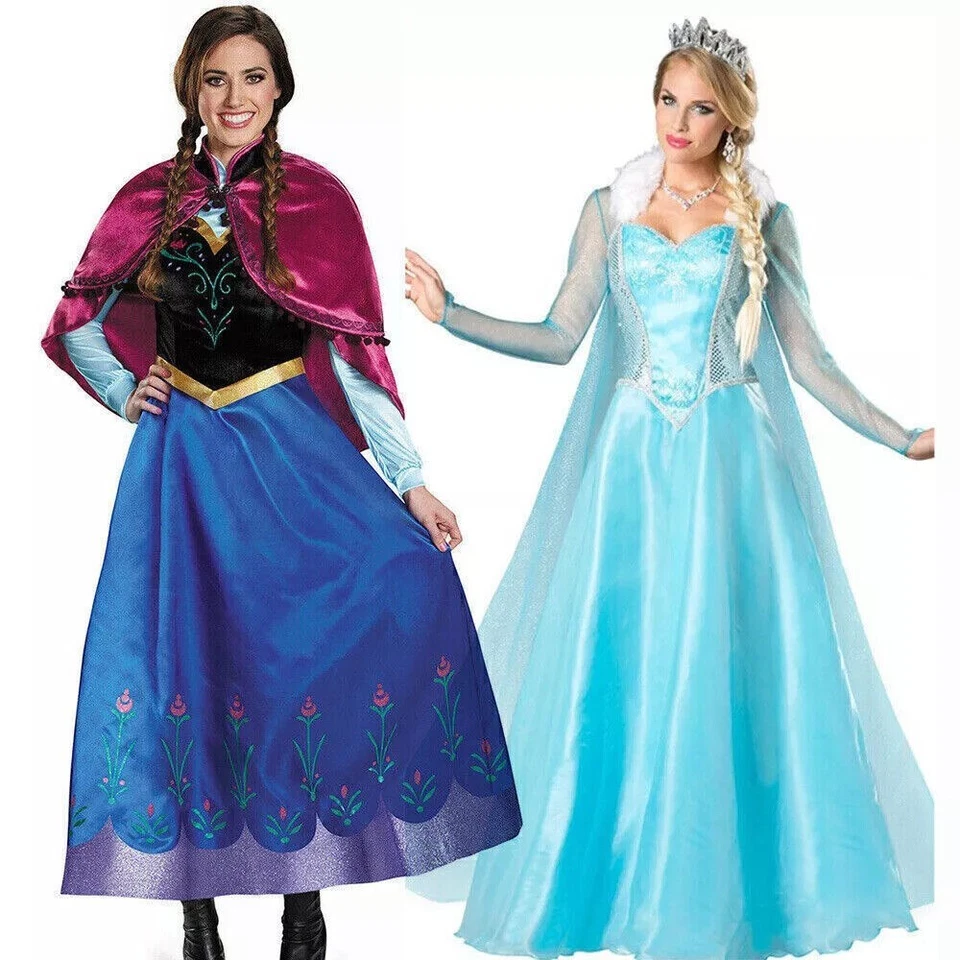 MARKENLOS Frozen Anna Elsa Kostüm Damen Kleid Eiskönigin Prinzessin Cosplay Erwachsene NEU