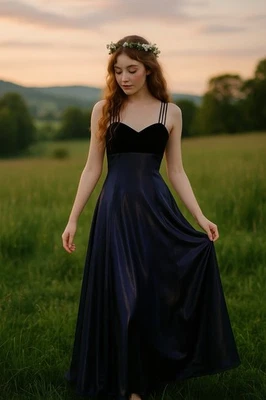 Maxi Vestido De Colección Y2K Años 90 Iridiscente Baile de graduación Talla 7 Azul Terciopelo Satinado Hada Grunge Foto 1 de 4