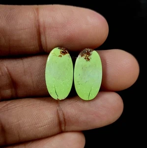 17.00 Cts Cabochon Lemon Chrysoprase Astrology Natural 2 Pcs 19X10X3.7 MM - Picture 1 of 7