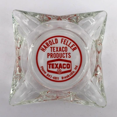 Vintage Marketing Ashtray Clear Glass MCM Harold Feller Texaco Brookville IN - Image 1 of 4