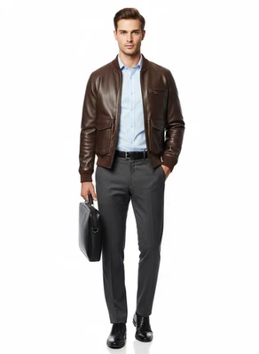 Men’s A-2 Aviator Air Force Real Leather Bomber Jacket Brown Vintage Distressed - Image 1 of 4