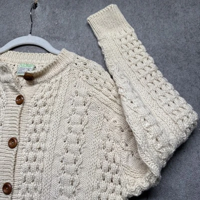 LL Bean Men’s Small Made in Ireland Wool Fisherman Cardigan Sweater Ivory - Image 1 of 4