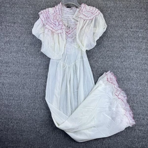 Vintage Vanity Fair Peignoir Nightgown Set Womens Small White Red Ruffle Nylon - Picture 1 of 13