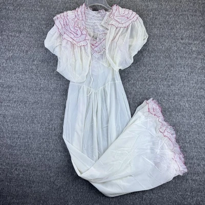 Vintage Vanity Fair Peignoir Nightgown Set Womens Small White Red Ruffle Nylon - Image 1 of 4