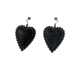 Black and Silver Heart Earrings - Picture 1 of 4