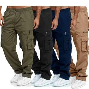 Mens Cargo Trousers New Elasticated Waist Combat Lightweight Bottoms Work Pants - Picture 1 of 17