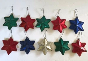 Vintage Lot of 10 Foil Paper Cardboard 6 Point Star Christmas Ornaments Riveted  - Picture 1 of 12