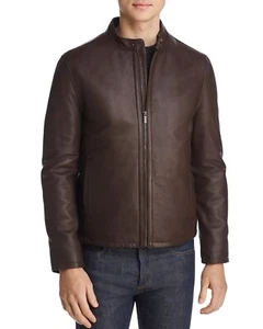 Chaqueta de moto de cuero de cordero COLE HAAN para hombre en Java talla mediana B4HP $695 - Imagen 1 de 8