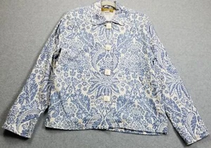 Painted Pony Linen Jacket Womens Large Blue Beige Floral Big Buttons Long Sleeve - Picture 1 of 14