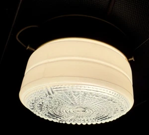 COMPLETE Vintage MILK GLASS 6" Round Ceiling Light Fixture Clear ornate glass - Picture 1 of 14