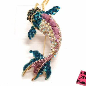 New Fashion Women Color Bling Cute Goldfish Fish Crystal Sweater Chain Necklace - Picture 1 of 4