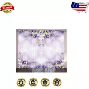 Elegant Floral Curtains, Purple Lilac, 2 Panel Set for Living Room & Bedroom - Picture 1 of 2