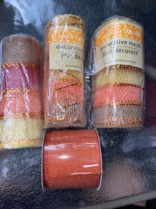 New Decorative Mesh 3 Roll-wire Edged Ribbon Wreath Fall Autumn Fall Lot - Picture 1 of 3