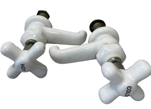 Antik Porzellan HEISS KALT Waschbecken Badewanne Knöpfe Befestigungen Republik Griff Hardware - Bild 1 von 19