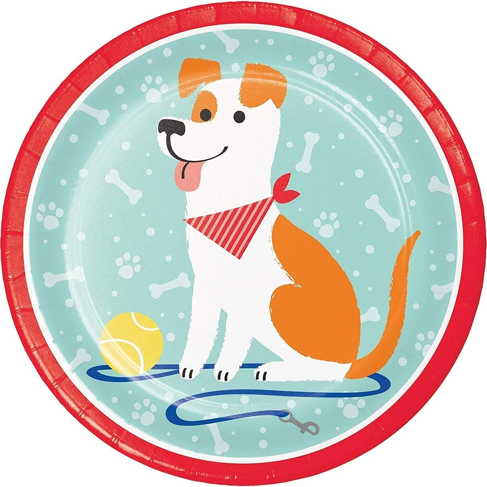 Dog Party Animal Pet Puppy Cute Kids Birthday Party 9" Paper Dinner Plates - Image 1 of 1