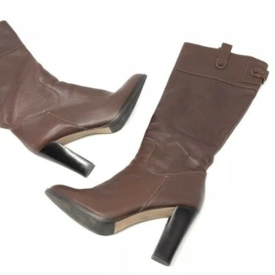 Banana Republic Talla 9 Cuero Marrón Botas Hasta la Rodilla Tacón Alto Montar Foto 1 de 4