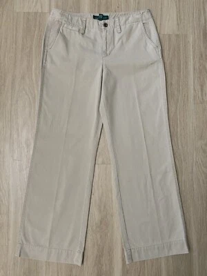 Pantalones chinos LRL Lauren Ralph Lauren Biltmore para mujer 10 pequeños beige pierna ancha Foto 1 de 4