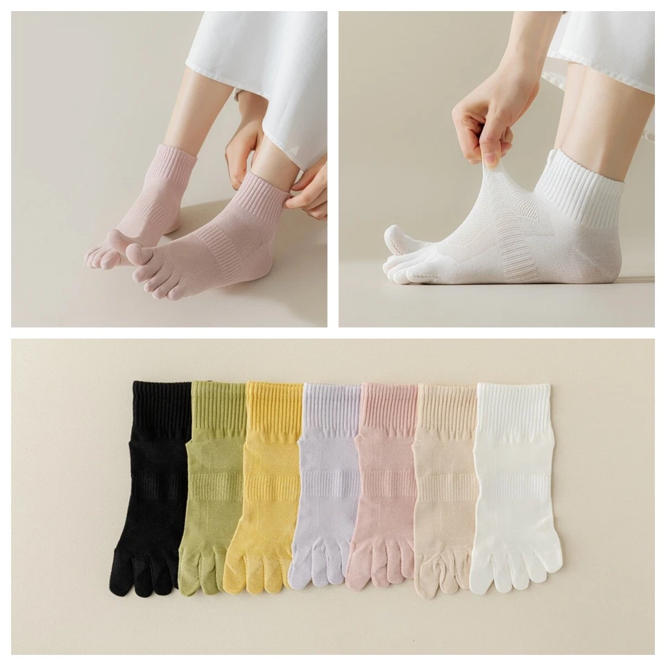 7 Pairs Women Solid Mesh Toe Socks Thin Breathable Mid Calf Toe Separator Socks - Image 1 of 4