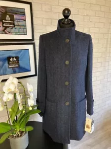 New Ladies Abraham Moon Navy pure wool Herring Bone Tweed 3/4 Coat Size 18 - Picture 1 of 9