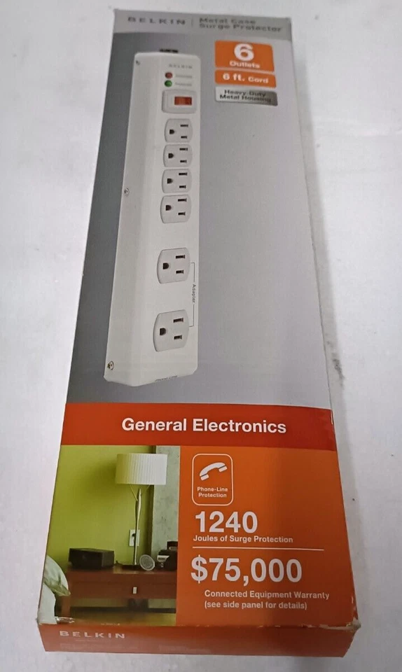 Belkin 6-Outlet Support Mural Maison Séries Surge Suppresseur F9H620-06-MTL - Photo 1/4