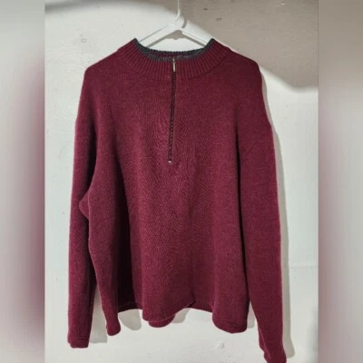 Pendelton Men's Burgundy Sweater with 1/4 Zip and gray neckline detail size XL - Image 1 of 4