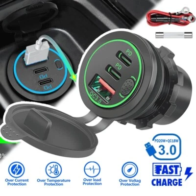 12V-24V QC 3.0 2PD USB Auto KFZ Steckdose Dual USB Ladegerät Buchse Dose Einbau - Bild 1 von 4