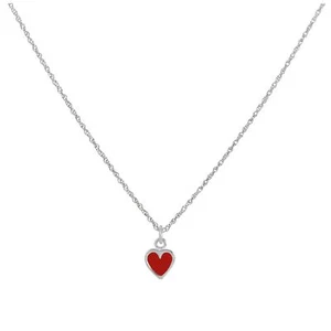 Sterling Silver & Red Enamel Heart Necklace 14 - 22 Inches - Picture 1 of 18