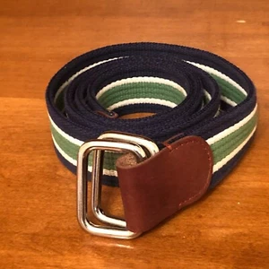 Brooks Brothers Belt Small Womens Canvas Leather Blue Green Striped Preppy NWT - Picture 1 of 10