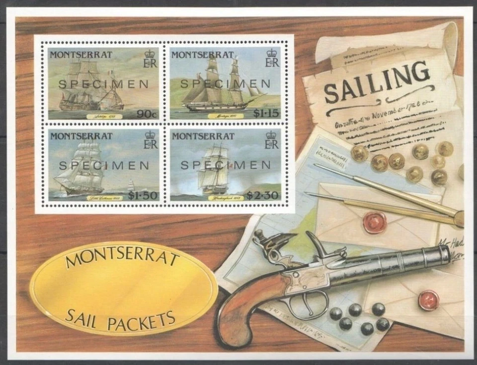 123.MONTSERRAT 1986 STAMP M/S SAILING SHIPS OVERPRINT "SPECIMEN" .MNH - Image 1 of 1