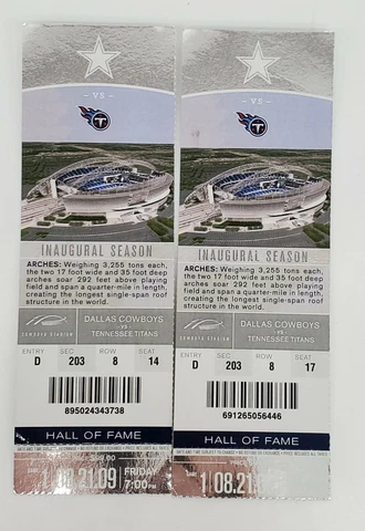 Stubs Inaugural Event DALLAS COWBOYS 8/21/2009 Game #1 New Stadium 2 Ticket RARE Cover