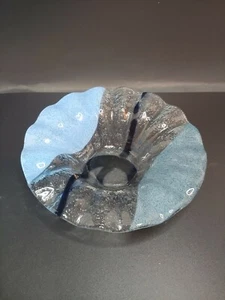Sydenstricker Glass Fused Art Glass 6.75" Ruffled Bowl Lt. & Dark Blue Signed - Picture 1 of 5