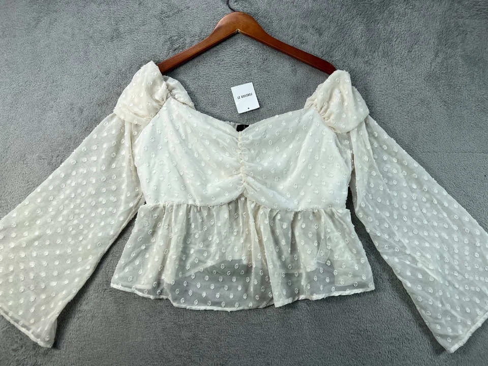 Blusa Forever 21 Mujer 2X Top Corto Marfil Finley Clip Punto Acampanada Manga Larga Foto 1 de 4