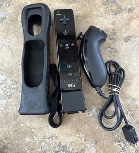 OEM Nintendo Wii Remote Controllers RVL-003 Black Nunchuck & Adapters - Picture 1 of 8