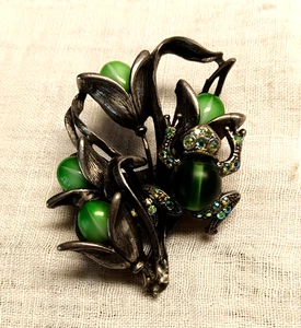 Vintage D Pollak Danny Pollak kanadische Designer Blumen mit Frosch Brosche Strass - Bild 1 von 4